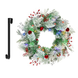 Christmas Wreath for Front Door 24inch - Light Up Artificial Christmas Wreath, Lighted Christmas Wreaths Battery Operated, with Bells and Wreath Hanger, for Front Door Wall Windows Xmas Decoration HOYECHI