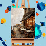 Paint by Numbers Kit for Adults- Street Cafe Adult Paint by Number Kits on Canvas for Beginners, Fall Scene DIY Acrylic Oil Number Painting Kits for Home Wall Decor Gift 16"x 20" (without Frame) Offito