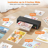 Gasbye 9-Inch Thermal Laminator Machine, World's First Open-Lid Design, Remove Jam in 5s, Auto Shut-Off, NTC Temperature Control, 5 Laminating Sheets for Teacher School Home Office Personal, Black Gasbye
