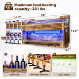 Homde Wine Rack with LED Light Wall Mounted Wood Wine Shelf with Bottle Stemware Glass Holder Rustic Wine Display Storage Rack with 4-Bottle Liquor Dispenser for Home Bar Kitchen Decor Homde