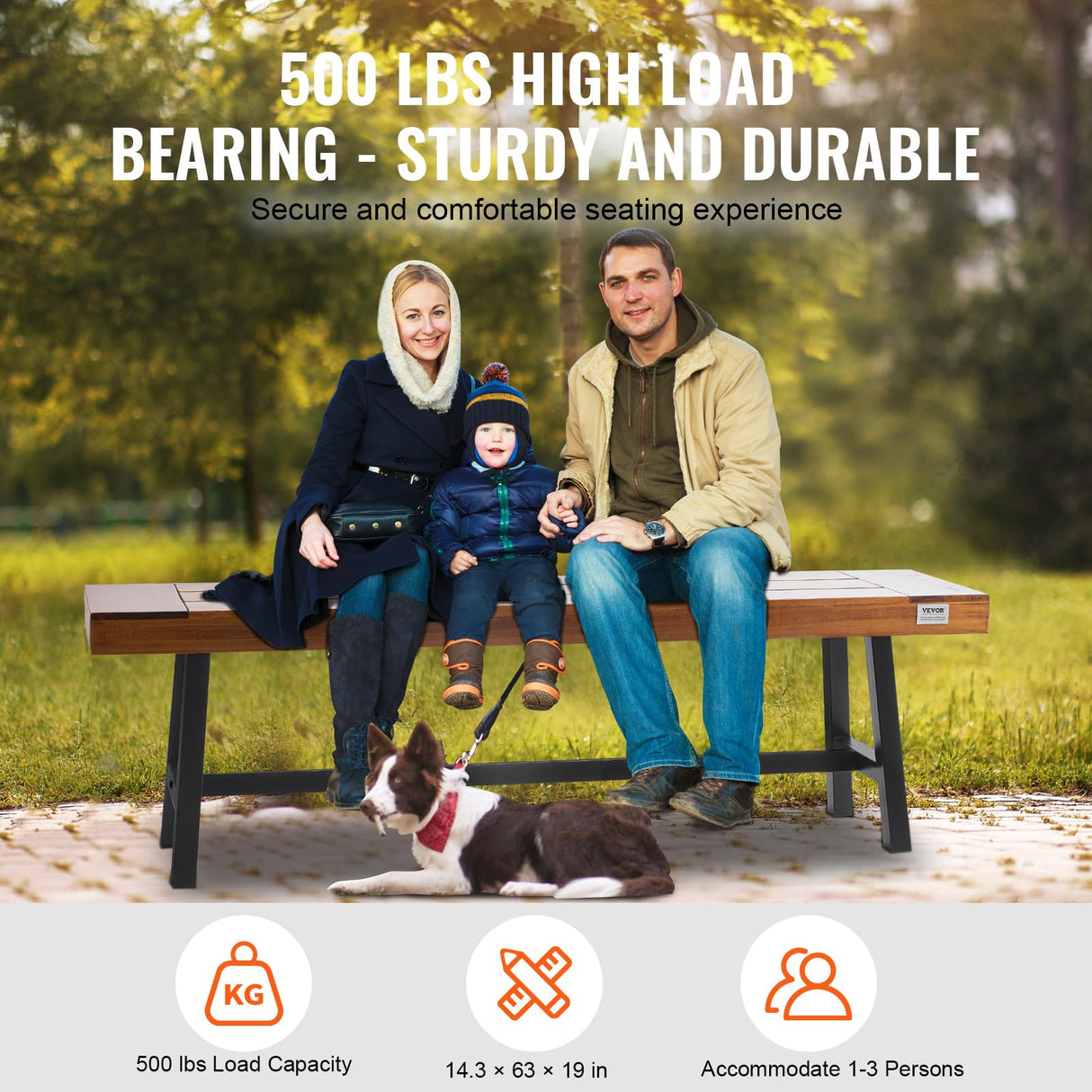 VEVOR 63 inch Outdoor Wood Bench Metal Leg, Solid Wood Garden Bench,Outdoor Backless Bench Weatherproof,Never Rot or Fade Patio Bench for Garden, Park, Yard, Front Porch VEVOR