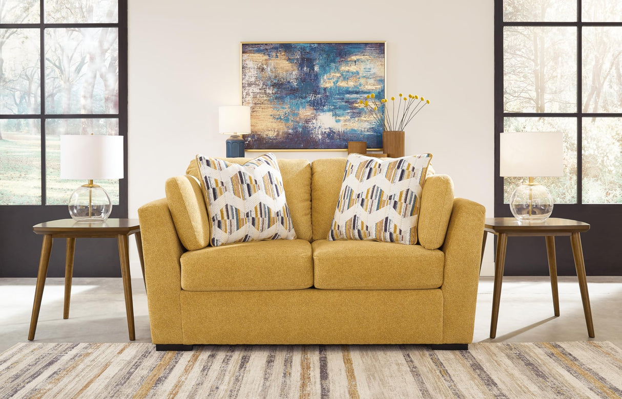 Signature Design by Ashley Keerwick Scandinavian Loveseat with 4 Toss Pillows, Yellow Signature Design by Ashley