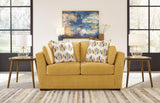 Signature Design by Ashley Keerwick Scandinavian Loveseat with 4 Toss Pillows, Yellow Signature Design by Ashley