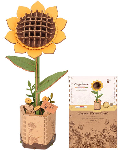 Wowood 3D Flower Wooden Puzzles for Adults-Sunflower, DIY Wooden Flowers Model Kit Building Set Crafts for Adults to Build, Botanical Collection/Ideal Creative Gift Ideas/Housewarming (86PCS) - WoodArtSupply