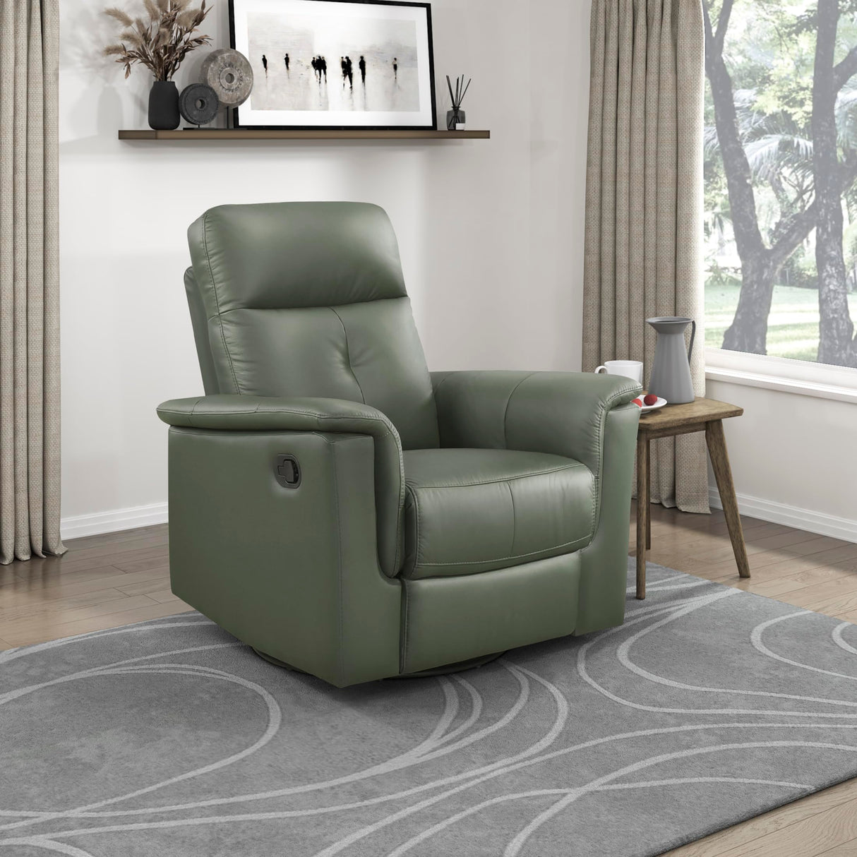 Lexicon Swivel Glider Recliner Chair, Comfy Nursery Glider, Top Grain Leather Match Recliner, Manual Reclining Chair for Living Room/Office/Apartment, Green Lexicon