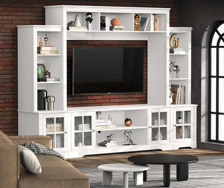 Tatub Large Wall Unit Entertainment Center with Storage, Modern TV Entertainment Center with Bookshelves and Bridge Cabinet, Living Room Tall Bookshelf with Storage, 65.7" Wide for TV Placement, White Tatub