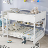 Harper & Bright Designs Queen Over Queen Bunk Bed with Built-in Storage Cabinets, Charging Station, Ladder and Safety Guardrails, Solid Pine Wood Bunk Bed, White Harper & Bright Designs