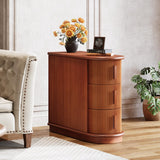 Tribesigns Solid Wood End Table, 3-Drawer Modern Sofa Side Table, Narrow Chair Side Table Slim Nightstand for Living Room, Bedroom, Finished Back, No Assembly Required, Walnut Tribesigns