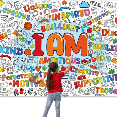 InIsaJace Giant Positive Coloring Poster for Kids, Positive Encourage Coloring Tablecloth, I Am Creative DIY Poster Party Supplies Decor for Classroom Home School(31x71 Inches)