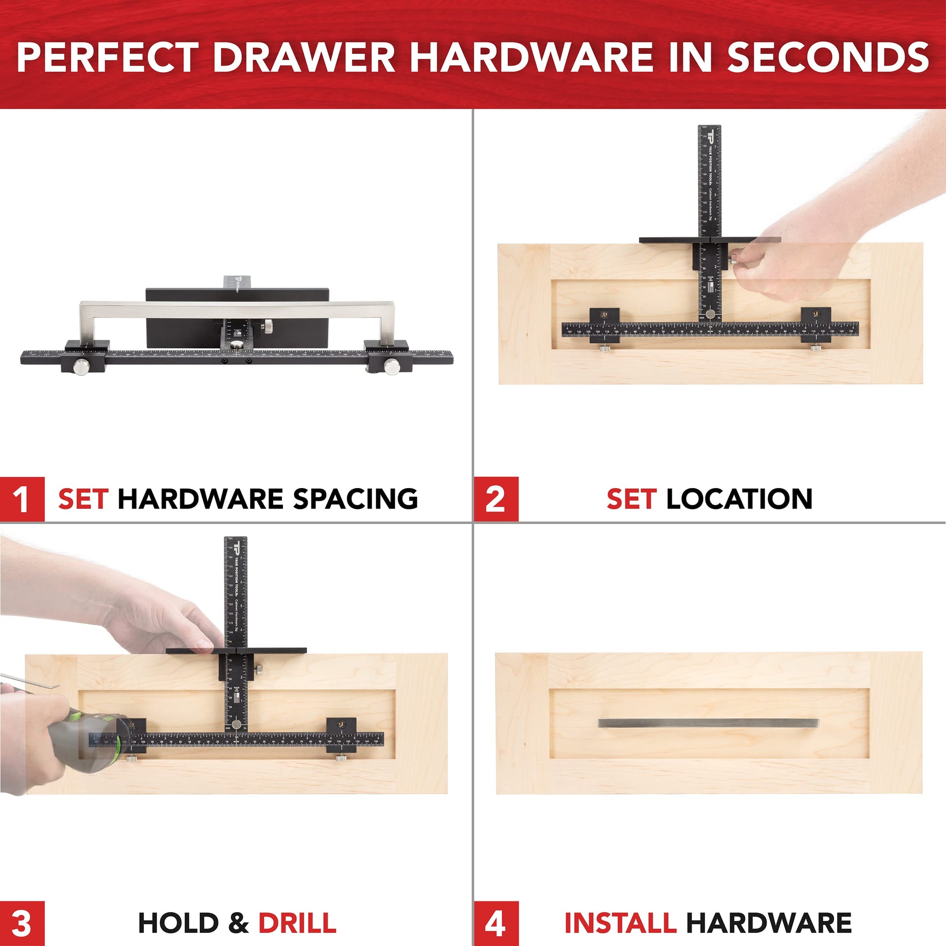 True Position Tools The Original Cabinet Hardware Jig - Made in USA - Most Accurate Tool for Knobs and Pulls - Hand Calibrated - WoodArtSupply