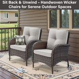 Belord Patio Club Chair Wicker Chairs - Outdoor High Back Chair Set of 2 Patio Furniture Set Rattan Seating with Removable Cushions for Porch Balcony Deck Pool Sunroom Light Brown/Beige Belord