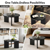 Luoxiao Black Round Coffee Table 27.5" Center Table for Living Room, Mid Century Modern Fluted Circle Table for Apartments, Small Homes, Wooden Coffee Tables with Quilted Footpads, Easy Assembly Luoxiao