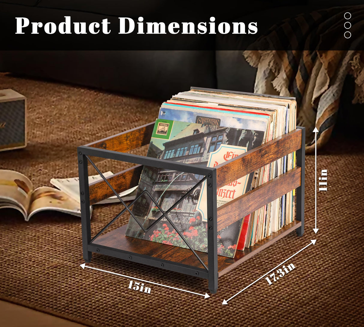 Y&M Vinyl Record Storage Crate, Wooden Storage Box, Classic Cube CD Albums Shelf Holder Organizer, Holds Up to 100+ Records, Magazine Rack for Desktop, Home, Office, Brown Y&M