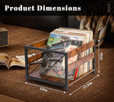 Y&M Vinyl Record Storage Crate, Wooden Storage Box, Classic Cube CD Albums Shelf Holder Organizer, Holds Up to 100+ Records, Magazine Rack for Desktop, Home, Office, Brown Y&M