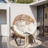 JAMFLY Egg Chair Outdoor Rocking Chairs, Wicker Patio Chair Oversized Lounger Chair with Cushion for Indoor Living Room Bedroom Outside Patio Backyard Balcony, Beige JAMFLY