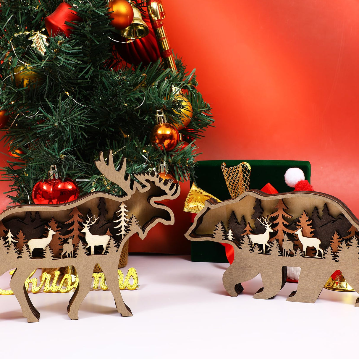 Drawely 3D Wooden Animals Carving, Wood Carving Animals Wall Decor, Modern Festival Forest Sculpture Christmas Living Room Office Decor Birthday Gifts for Friend Daughter Son Mom Dad (Moose) Drawelry