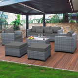 Lviden 6 Pieces Wicker Patio Furniture Sets Outdoor Conversation Set PE Rattan Sectional Sofa Couch with Storage Table and Grey Cushions Lviden