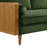 Modway Kellan 72 Inch Velvet Sofa in Walnut Moss Green Modway