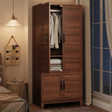 GarveeHome Armoire Wardrobe Closet with 4 Doors,72 in Wooden Wardrobe Cabinet with Hanging Rod, Freestanding Tall Clothing Armoire Cabinet with 18 Adjustable Shelves for Bedroom, Clothes, Walunt Brown GarveeHome