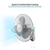 Comfort Zone Oscillating Wall Mount Fan with Adjustable Tilt, 16 inch, 3 Speed, Metal Grille, 90 Degree Oscillation, Airflow 14.07 ft/sec, Ideal for Home, Bedroom, Gym & Office, CZ16W Comfort Zone