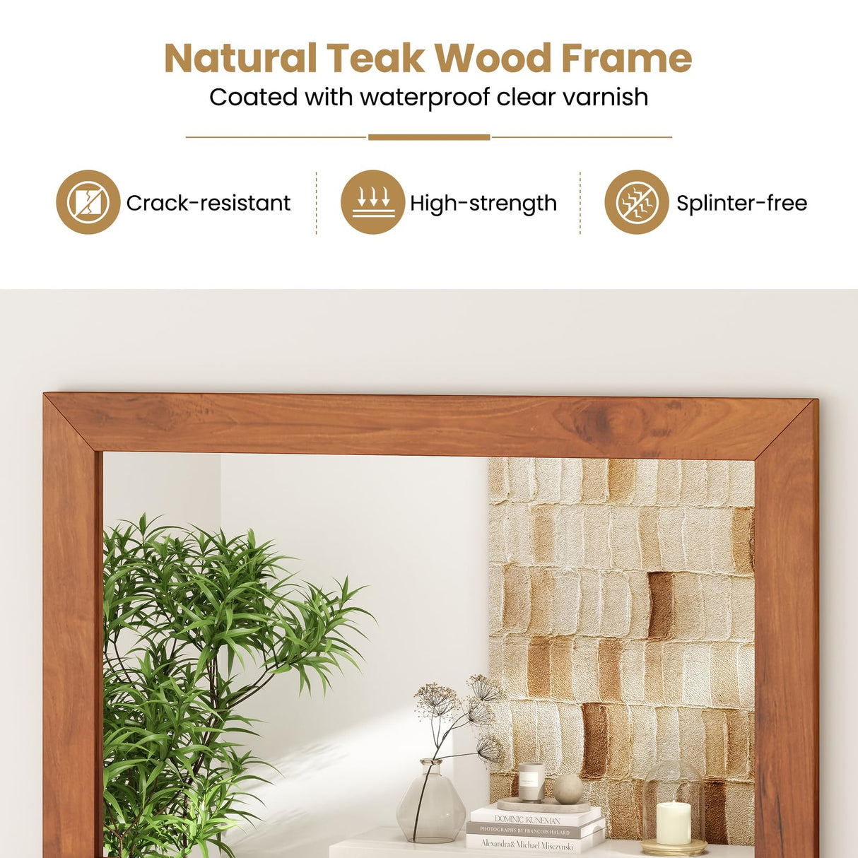 Tangkula Farmhouse Wall Mirror with Shelf, 27.5 x 20 Inch Rectangle Decorative Mirror with Teak Wood Frame, Wall Decoration for Bathroom Entryway Living Room Bedroom Tangkula