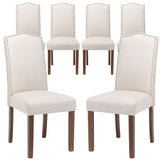 Snugway Stylish Upholstered Parsons Dining Chair with Nailhead Trim and Sturdy Solid Wood Legs, Beige, 6 Pcs Snugway