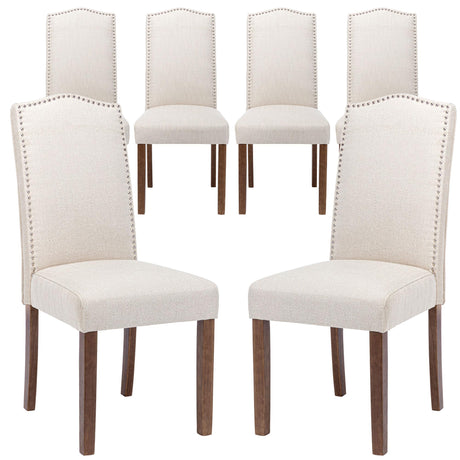 Snugway Stylish Upholstered Parsons Dining Chair with Nailhead Trim and Sturdy Solid Wood Legs, Beige, 6 Pcs Snugway