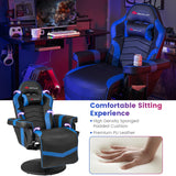 Goplus Gaming Chair, Height Adjustable Massage Video Game Chair with Retractable Footrest, Cup Holder, Headrest, Swivel Office Chair, Racing Style Swivel Gamer Chair (Blue) Goplus