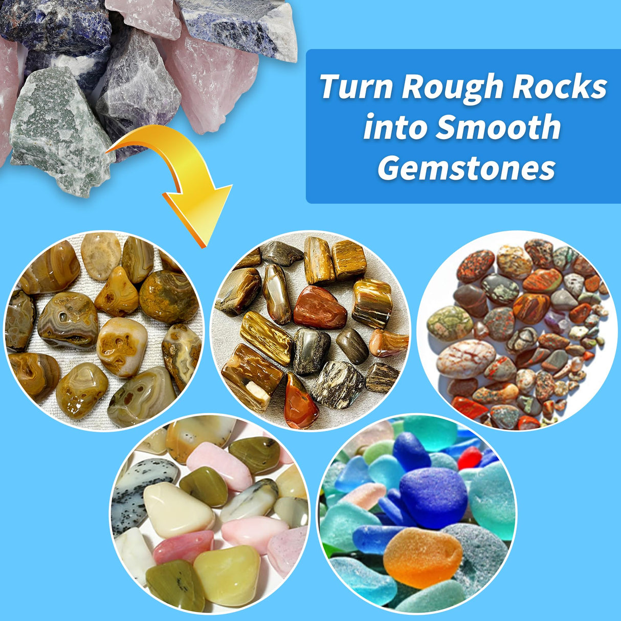 Rock Tumbler Grit and Polish Refill Kit - 10 Pounds. Ultimate Value Pack with Ceramic & Plastic Pellets, Polish Up to 70 lbs. of Rocks, 4-Step Tumbling Media Kit, Compatible with All Rock Tumblers KomeStone