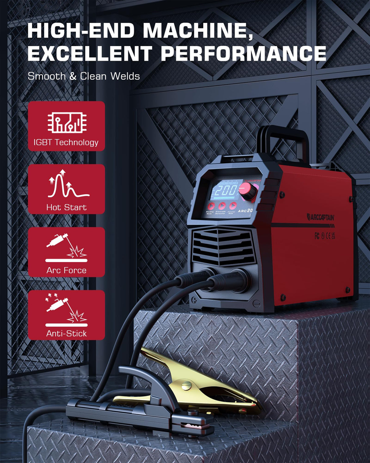 ARCCAPTAIN Stick Welder, [Large LED Display] 200A ARC/Lift TIG Welding Machine with Synergic Control, IGBT Inverter 110V/220V Portable MMA Welder Machine with Hot Start, Arc force and Anti-Stick ARCCAPTAIN