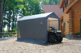 ShelterLogic 6' x 12' Shed-in-a-Box All Season Steel Metal Frame Peak Roof Outdoor Storage Shed with Waterproof Cover and Heavy Duty Reusable Auger Anchors, Grey ShelterLogic
