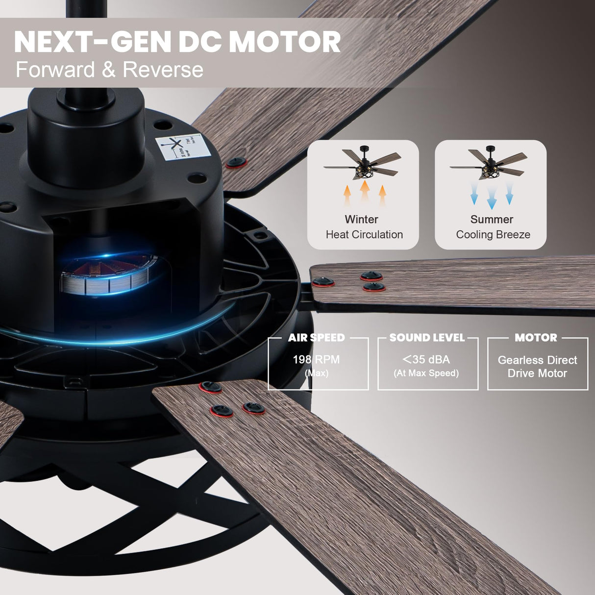 Dawn Whisper 52 Inch Farmhouse Ceiling Fans with Lights and Remote Quiet and Reversible DC Motor Black Industrial Rustic Caged Ceiling Fan for Bedroom Living Room Covered Patio Dawn Whisper