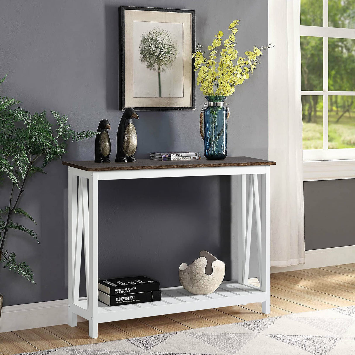 ChooChoo Farmhouse Console Table, Rustic Vintage Narrow Sofa Table for Entryway, Living Room, Hallway, 40 White ChooChoo