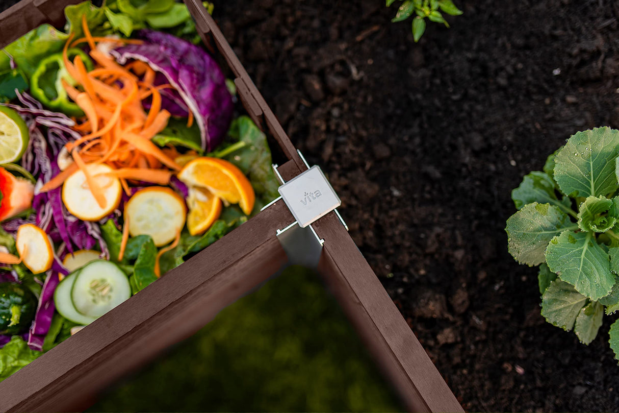 Vita Urbana 6 Foot x 6 Foot Embossed Vinyl Keyhole Garden with Composting Basket, Espresso Brown, PVC, BPA and Pthalate Free, VT17507 Vita