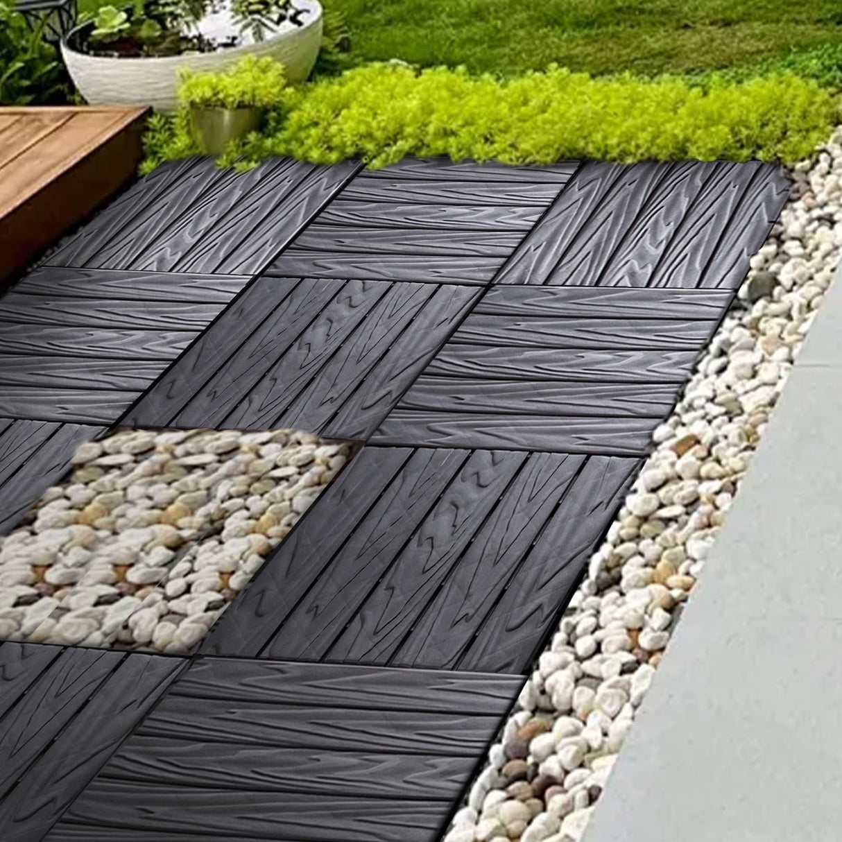 76-Pack Interlocking Deck Tiles - 11.42"x11.42" Dark Gray Polypropylene Flooring, 68.80 Sq.Ft Waterproof & Moisture-Proof Outdoor Patio Tiles, Easy Snap-Together Installation! Zjjseloru
