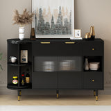 Amposei Modern Dining Buffet 51-Inch Glass Door Sideboard Cabinet Wooden Credenza Console Storage Cabinet with Drawers, Adjustable Shelves & Rotating Open Racks for Living Room Kitchen (Black) Amposei