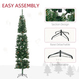 HOMCOM 9.5 Foot Pencil Artificial Christmas Tree, Slim Pine Needles Xmas Tree with Realistic Branches, Pine Cones, Metal Base, Green HOMCOM