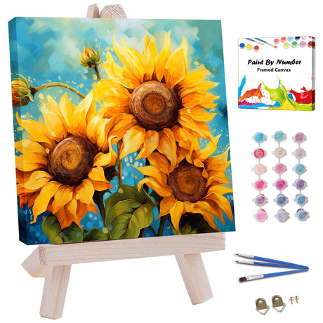 JUJUHOOD Sunflower Flower Framed Paint by Numbers Kit for Adults Beginner & Kids Ages 8-12, Acylic Paint by Number Without Easel,Watercolor Paint by Numbers for Gift Home Wall Decor (10x10Inch) JUJUHOOD