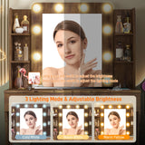 Befrases Vanity Desk with Mirror, LED Lights and Power Outlet, Makeup Vanity with 2 Large Drawers,3 Lighting Modes & Adjustable Brightness, Dressing Desk with Cushioned Stool, Rustic Brown. Befrases