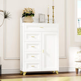 VoirStar 5 Drawers Dresser for Bedroom, Farmhouse Chest of Drawers Wood Chest of Drawers Dresser with Door, Modern Tall Dressers with LED Light, 5 Drawers Chest White Men’s Dresser with Shelves VoirStar