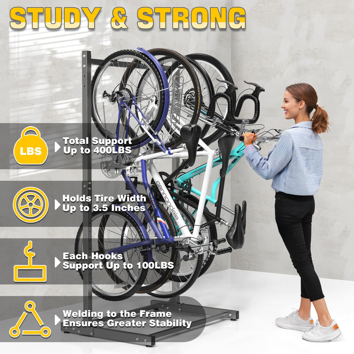 Ultrawall Freestanding Bike Rack, Vertical Bike Storage Stand for Garage, Indoor Bicycle Organizer, Holds Up to 4 Bikes Ultrawall