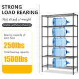 BestOffice | 6-Tier Wire Storage Shelves | 42x16x72 | Black | with Adjustable Racks | Heavy-Duty Metal Shelf, Holds Upto 1500 lbs | No-Tool Assembly | Ideal for Home & Garage Shelving BestOffice