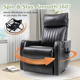 cinkehome Heated Massage Swivel Rocker Recliner Chair for Nursery - Small Space Reclining Chair with Lumbar Support, 360° Swivel & Gentle Rocking, Ergonomic High Back Faux Leather Black cinkehome