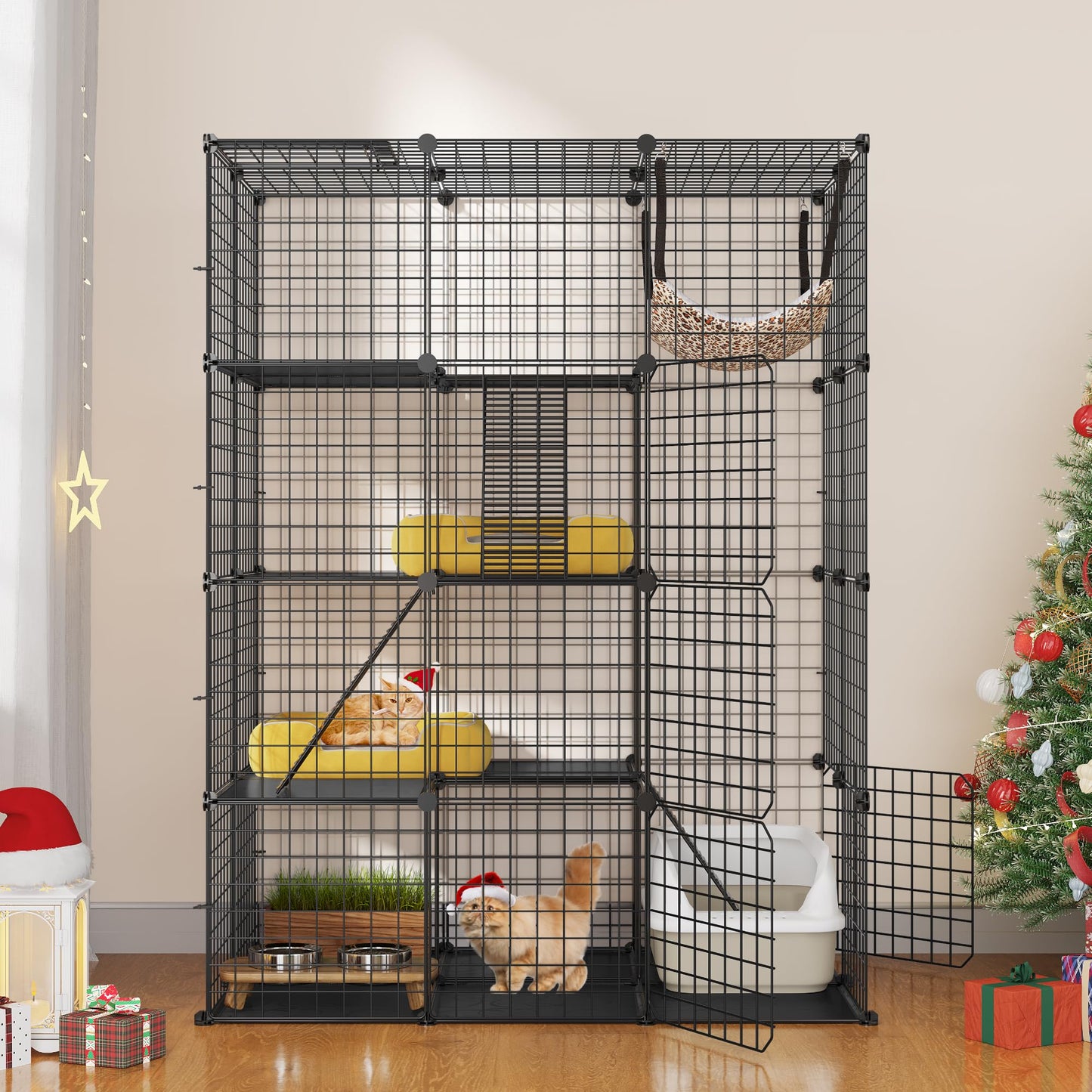 YITAHOME 4-Tier Indoor Cat Enclosure with Hammock - Large Metal Wire Playpen Kennel for 1-3 Cats