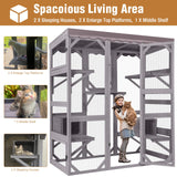 Catio Outdoor Cat Enclosure, Large Catio Walk-in Cat House Wooden Catio with Window Access for Patio, 5-Tier Cat Playpen Suumerpety