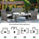 Shintenchi 4 Piece Patio Ratten Set Outdoor Furniture Set Wicker Conversation Set with Cushions and Tempered Glass Tabletop,Beige Shintenchi