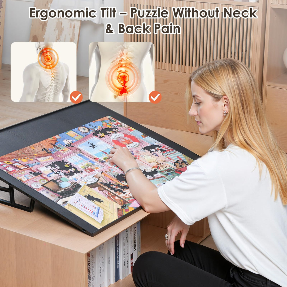 WELGEE 1000-Piecce Tilting Puzzle Board with Stand, 31” x 24” Lightweight Portable Puzzle Table for Adults & Seniors, DIY Customizable Puzzle Accessory Only 3.5 lbs (Black) WELGEE