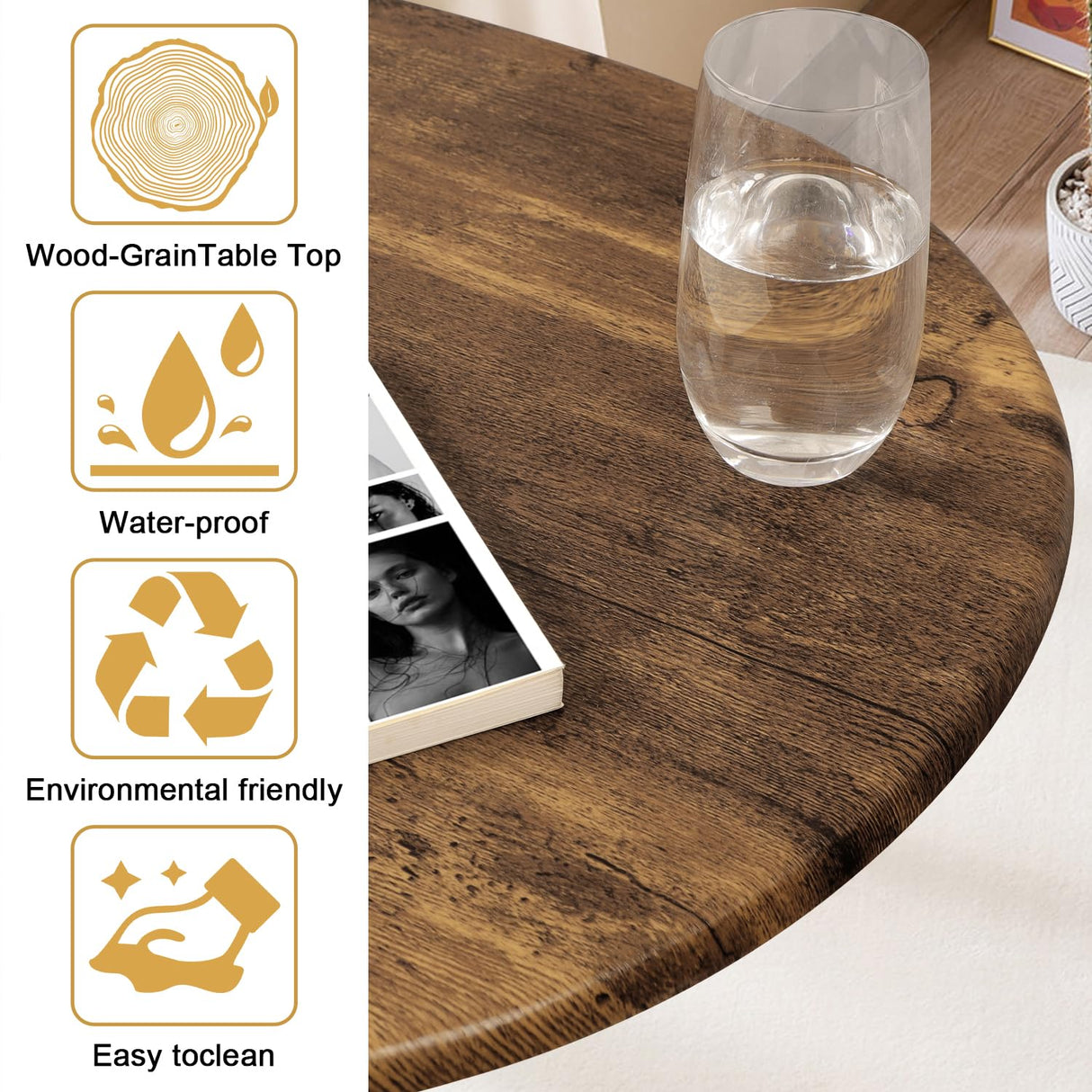 WDSHIYI Modern Coffee Table for Living Room Small Mid Century Coffee Tables Rustic Oval Coffee Tables Retro Accent Sofa Center Tables for Living Room Easy Assembly 22" D x 43" W x 18" H WDSHIYI