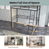 Giantex Metal Loft Bed Twin Size for Juniors & Adults, Loft Bed Frame with Ladder & Safety Guardrail, 61" Under-Bed Space, Space-Saving Twin Bed for Teens, No Box Spring Needed (Black) Giantex