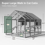 TIMHAKA Catio Outdoor Cat Enclosure, Large Cat Catio for Multiple Cats with 7 Platforms, 2 Resting Box and 2 Bridges, Wooden Cat House Cage with Waterproof and UV Proof Cover, 71 x 71 x 97 inch TIMHAKA